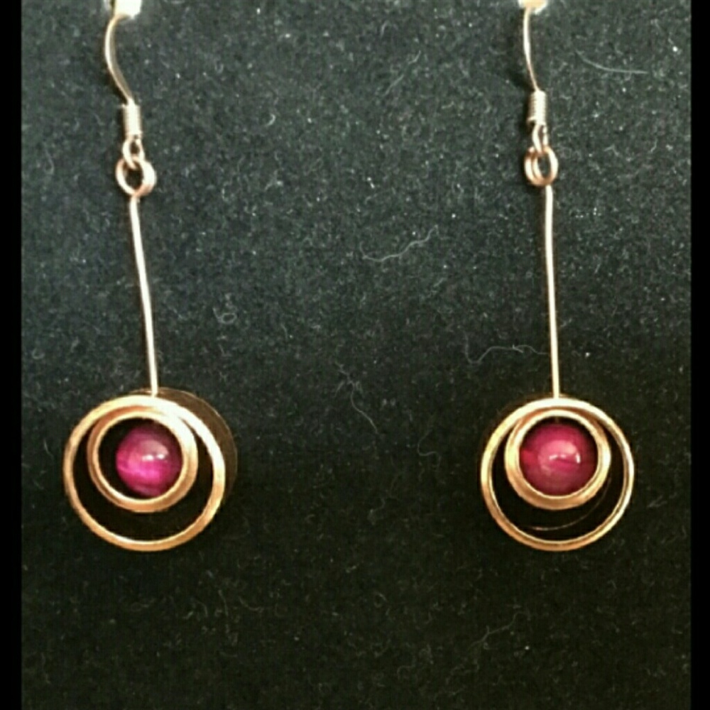 Purple tiger's eye copper dangle earrings - Picture 5 of 5